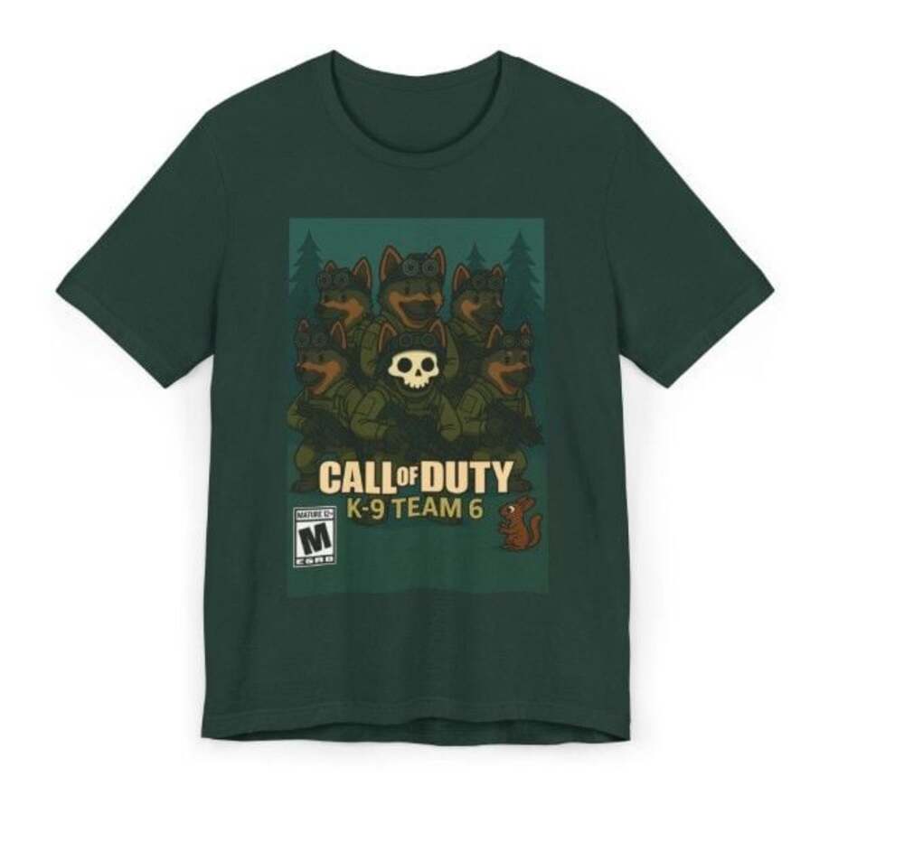 Call of Duty K-9 Team 6 Graphic Tee - Funny Gamer Parody T-Shirt Size Small